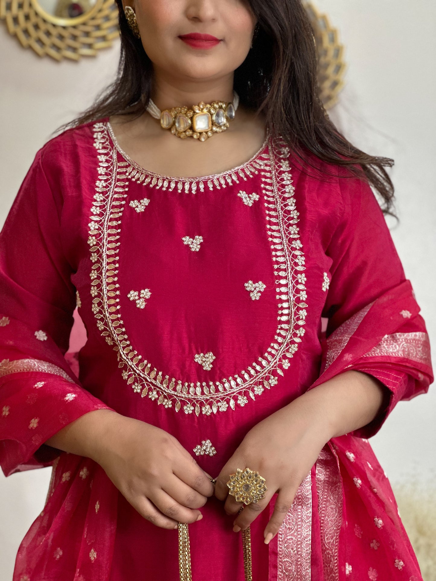 Festive Red Embroidered Silk Set