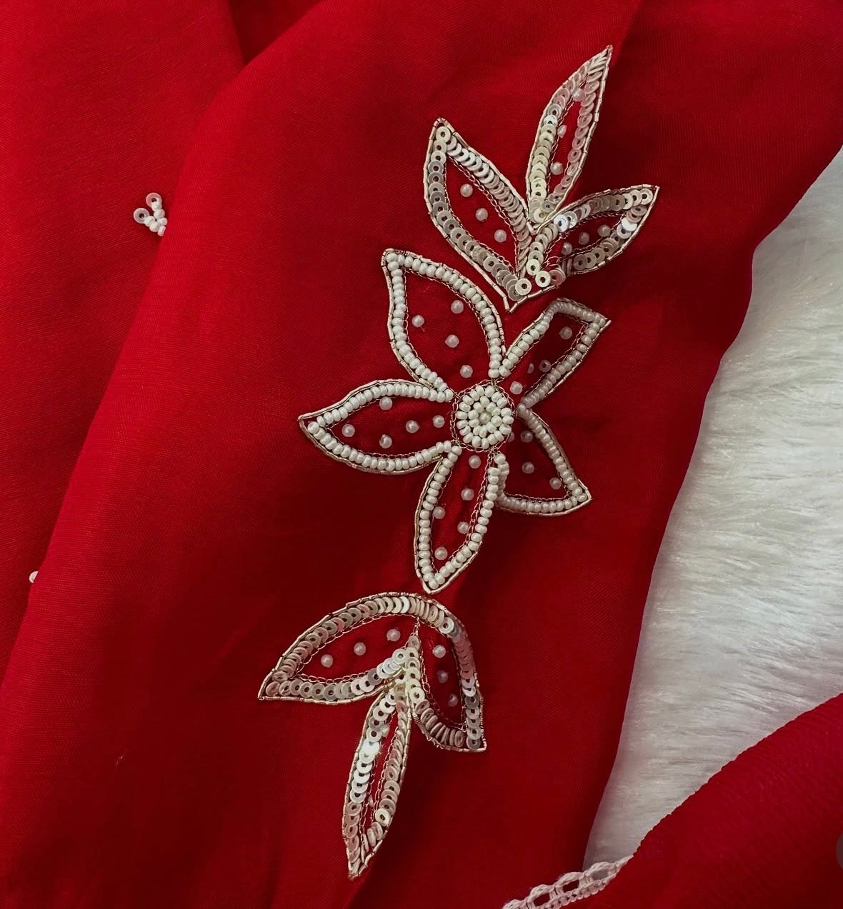 Beautiful Embroidered Red Dola Silk Kurta Set with Dupatta