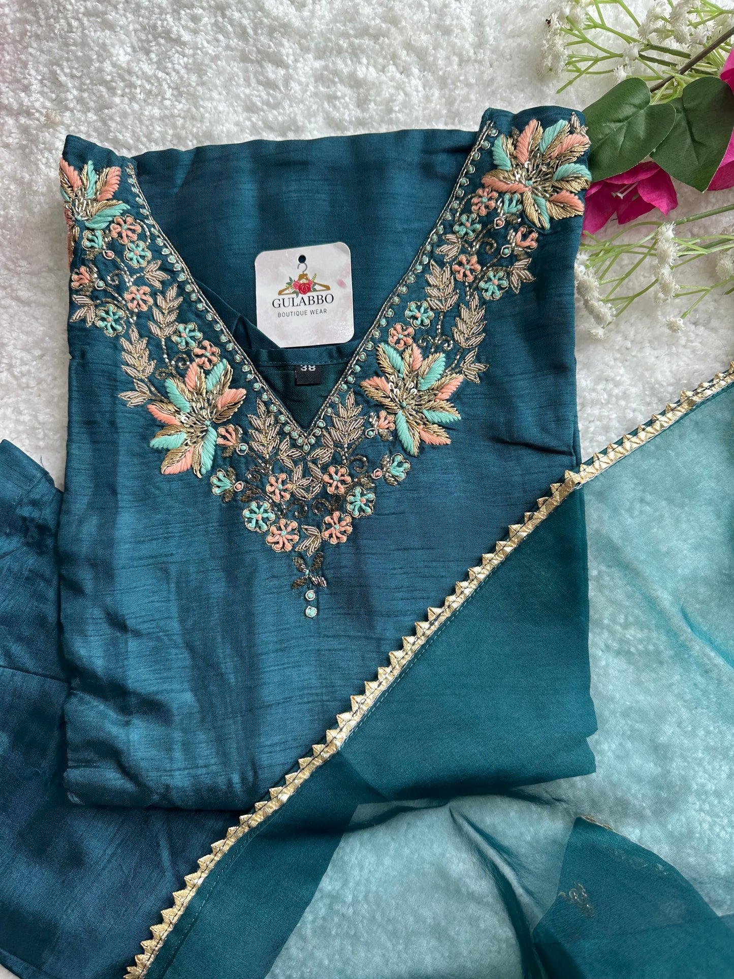 Peacock Green Silk Set