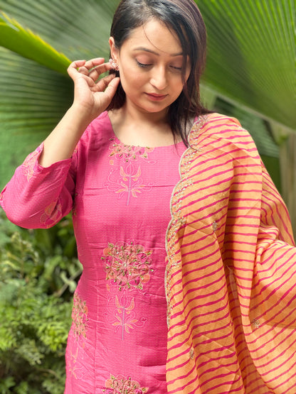 Pink Suit With lehriya Dupatta no