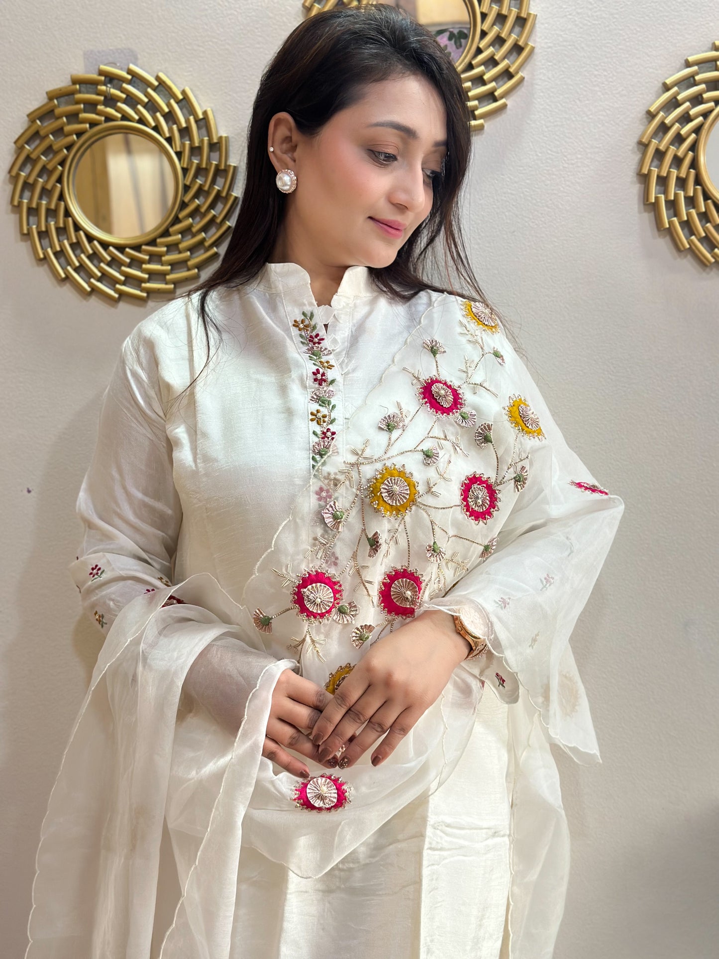 White Kurta Set With Beautiful Embroidered Dupatta