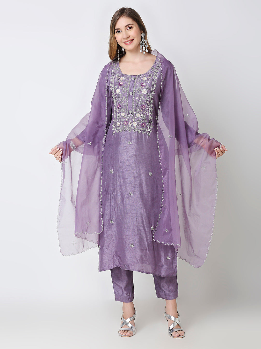 Lavender Heavy Embroidered Silk Set