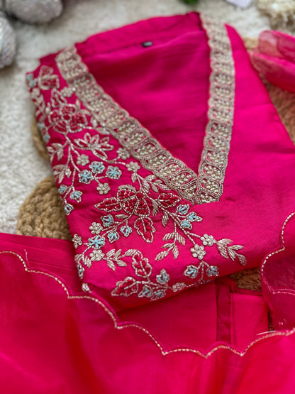 Pink Heavy Embroidered Kurta Set