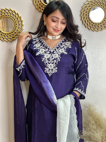 Moti Embroidered Purple Kurta Set