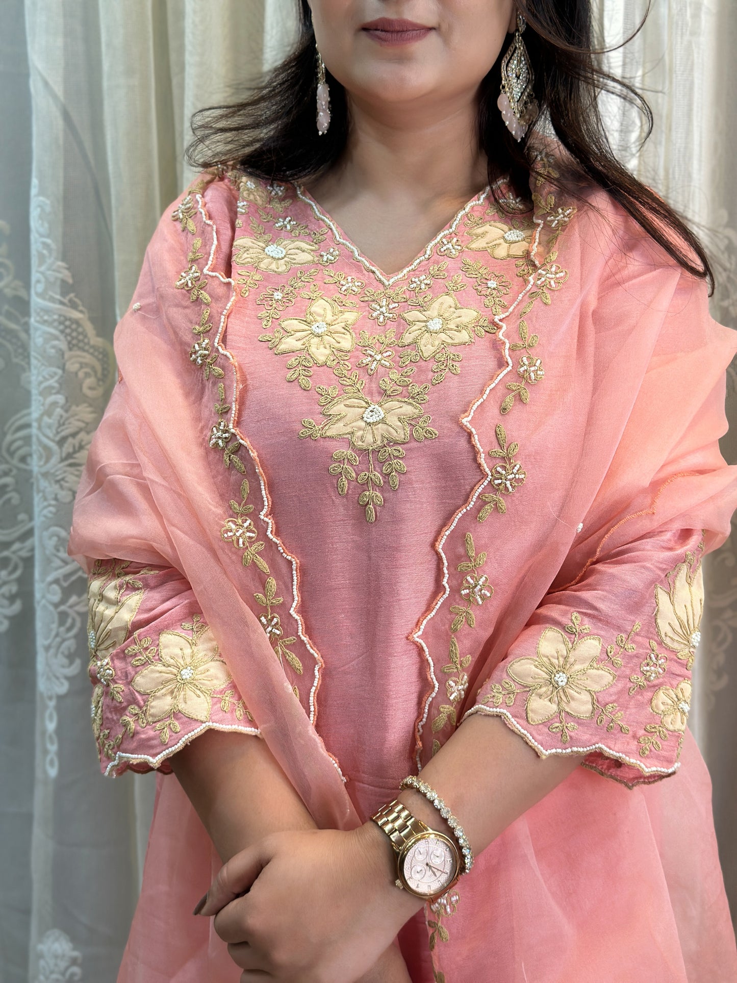 Ribbon Embroidered Kurta Set