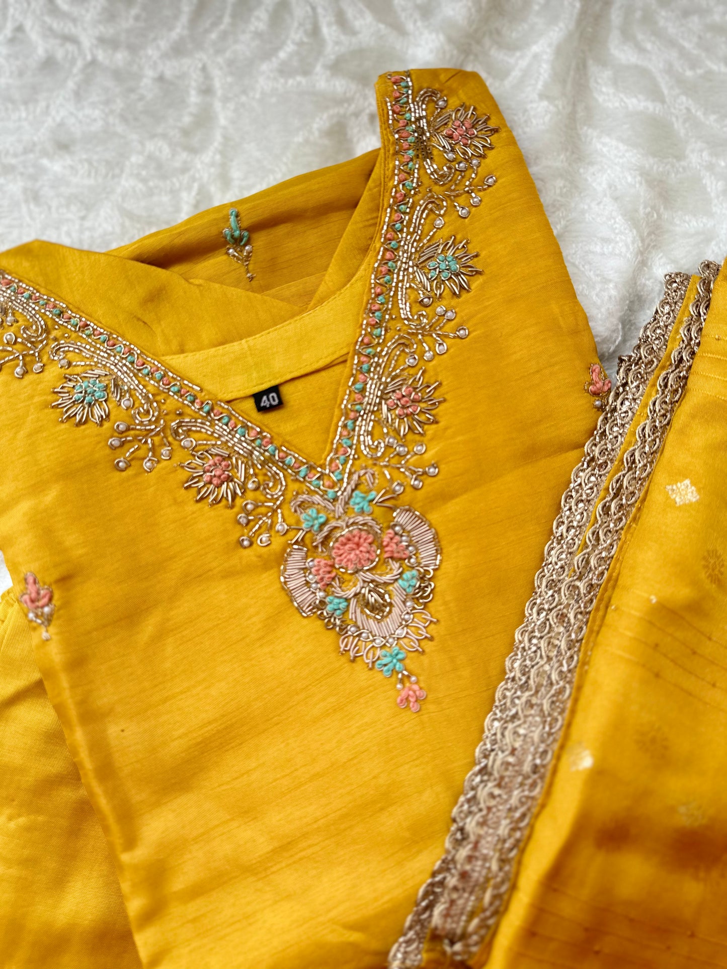 Silk Hand Embroidered Dress with banarasi dupatta