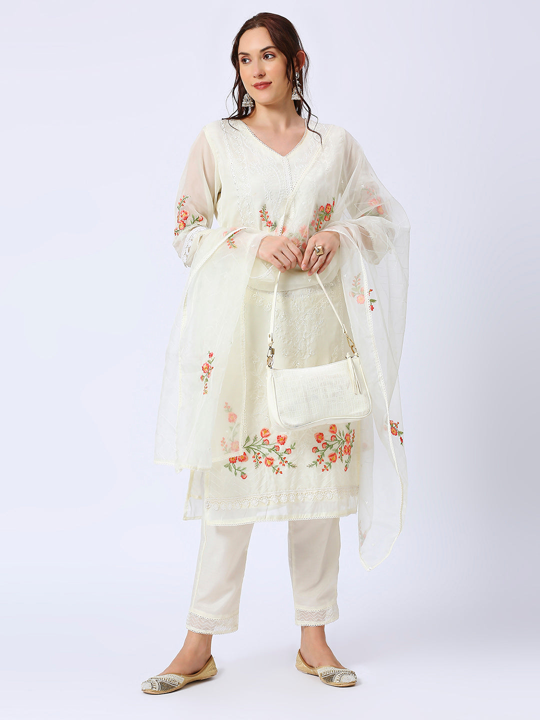 White Organza Embroidered Suit Set