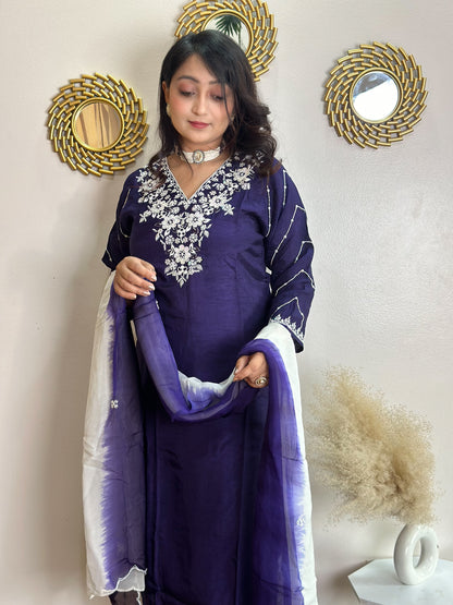 Moti Embroidered Purple Kurta Set