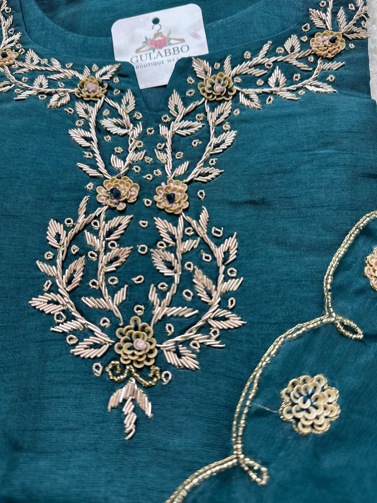 Peacock Green Embroidered Silk Set