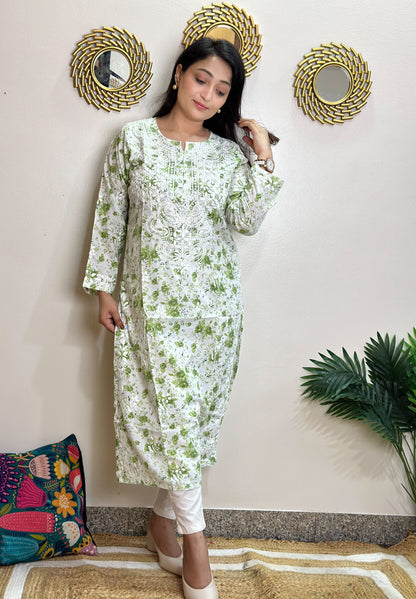 Floral Cotton Chikankari Kurti