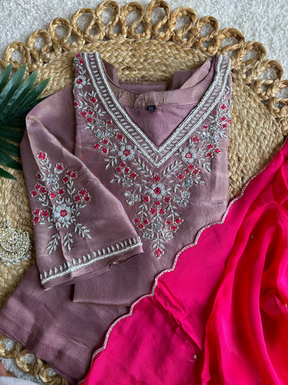 Embroidered Tissue Silk Kurta Set