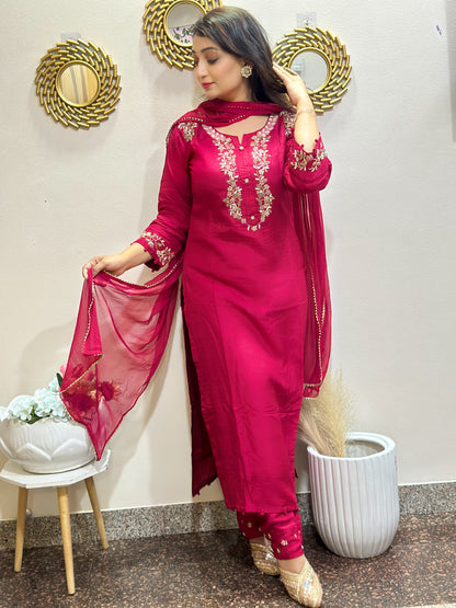 Handwork red embroidered kurti set