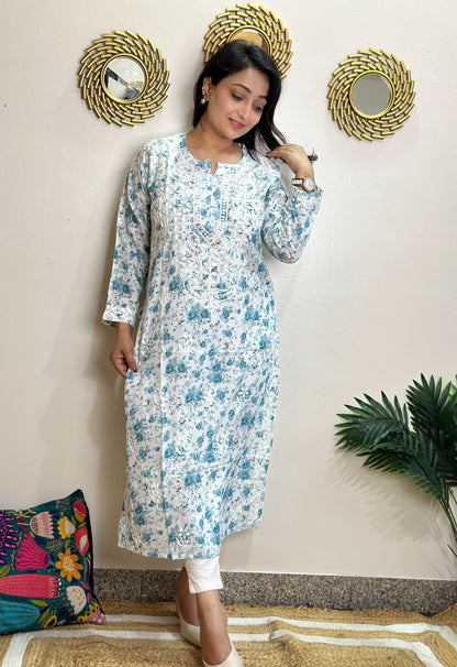 Floral Cotton Chikankari Kurti