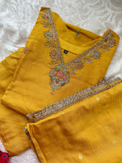 Silk Hand Embroidered Dress with banarasi dupatta