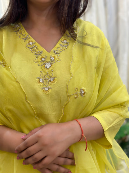 Lemon Embroidered Kurta Set