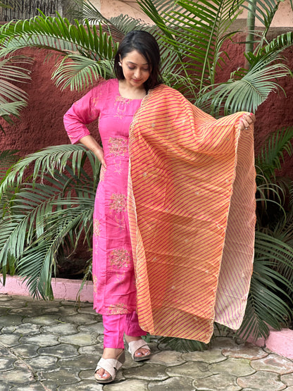 Pink Suit With lehriya Dupatta no