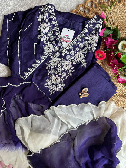 Moti Embroidered Purple Kurta Set