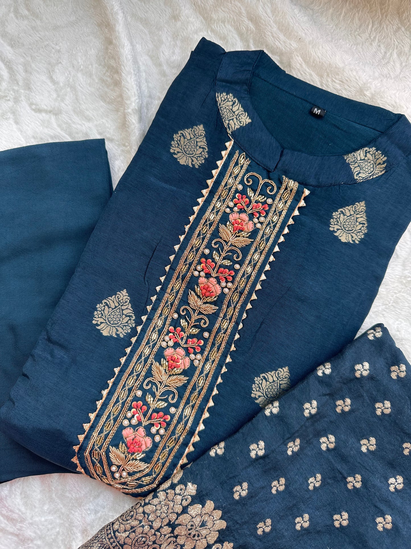 Silk Hand Embroidered Dress with banarasi dupatta