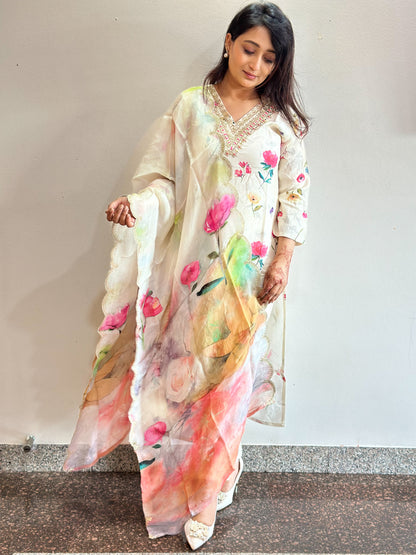 Pure muslin floral Kurta Set