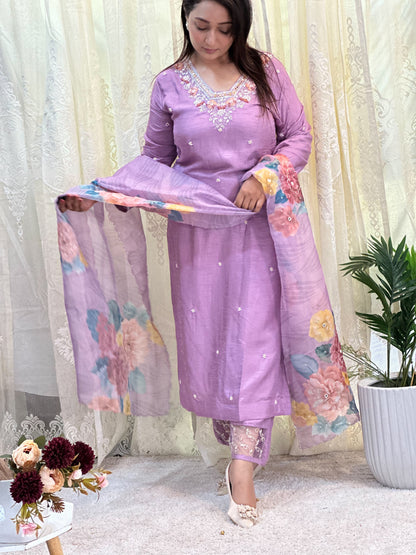 Lavish Lavender Embroidered Kurta Set