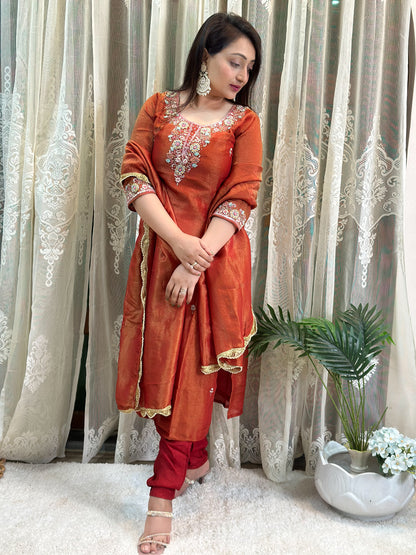 Tissue Silk Embroidered Kurta Set