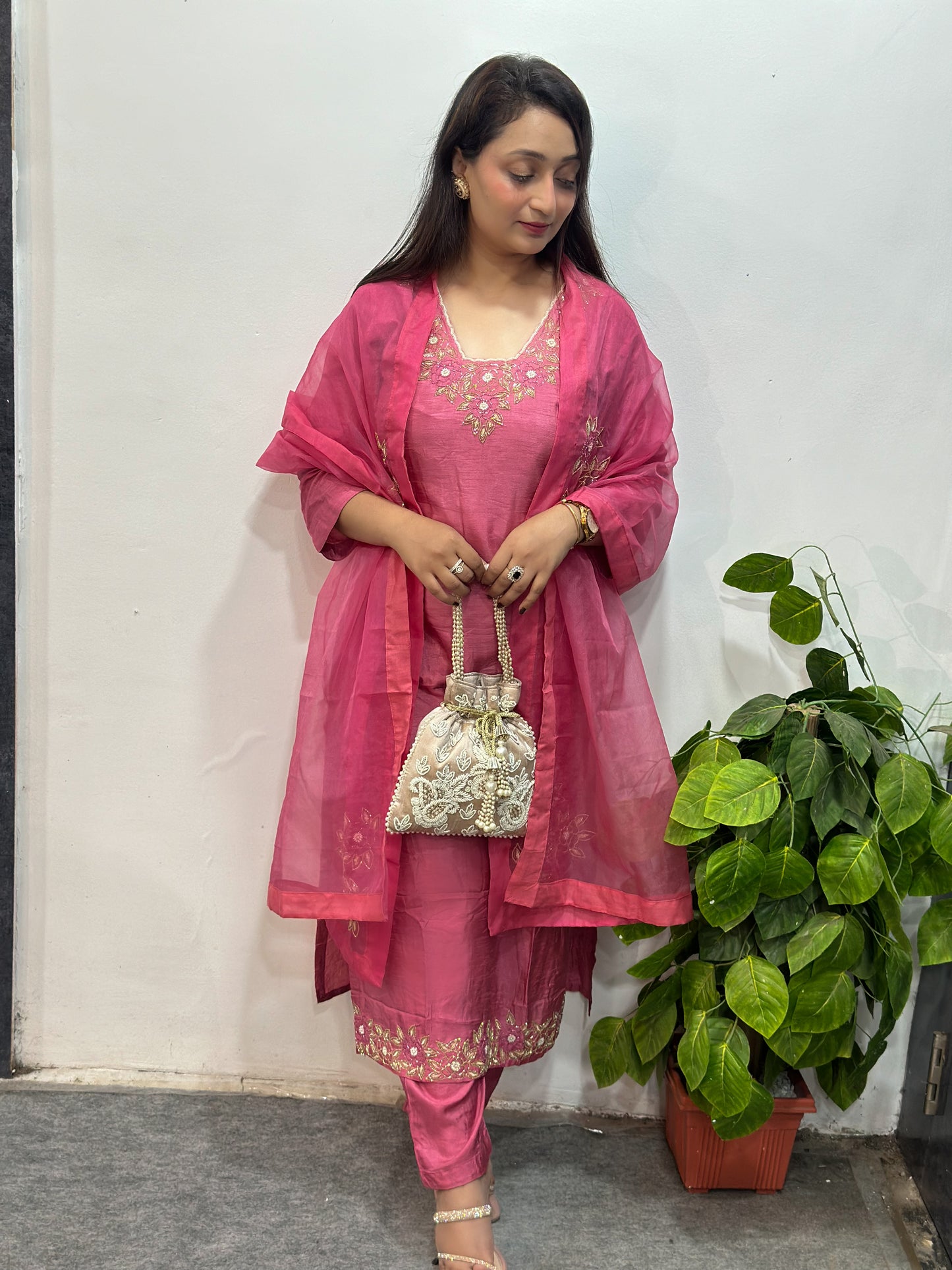 Pink Heavy Embroidered Kurta Set