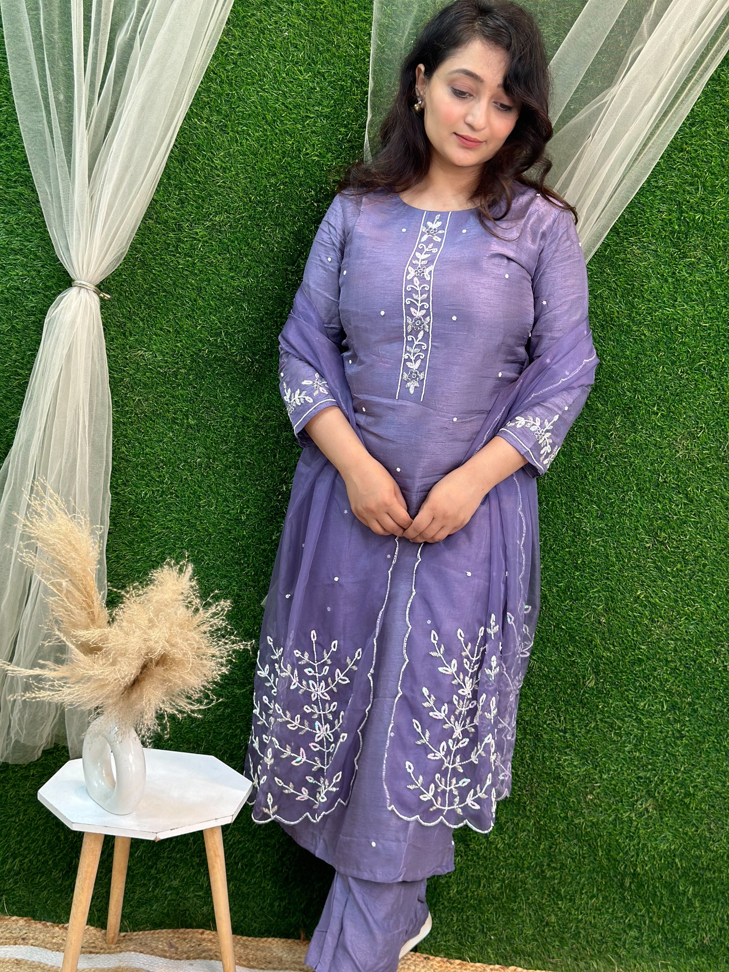 Lavender Heavy Embroidered Kurta Set