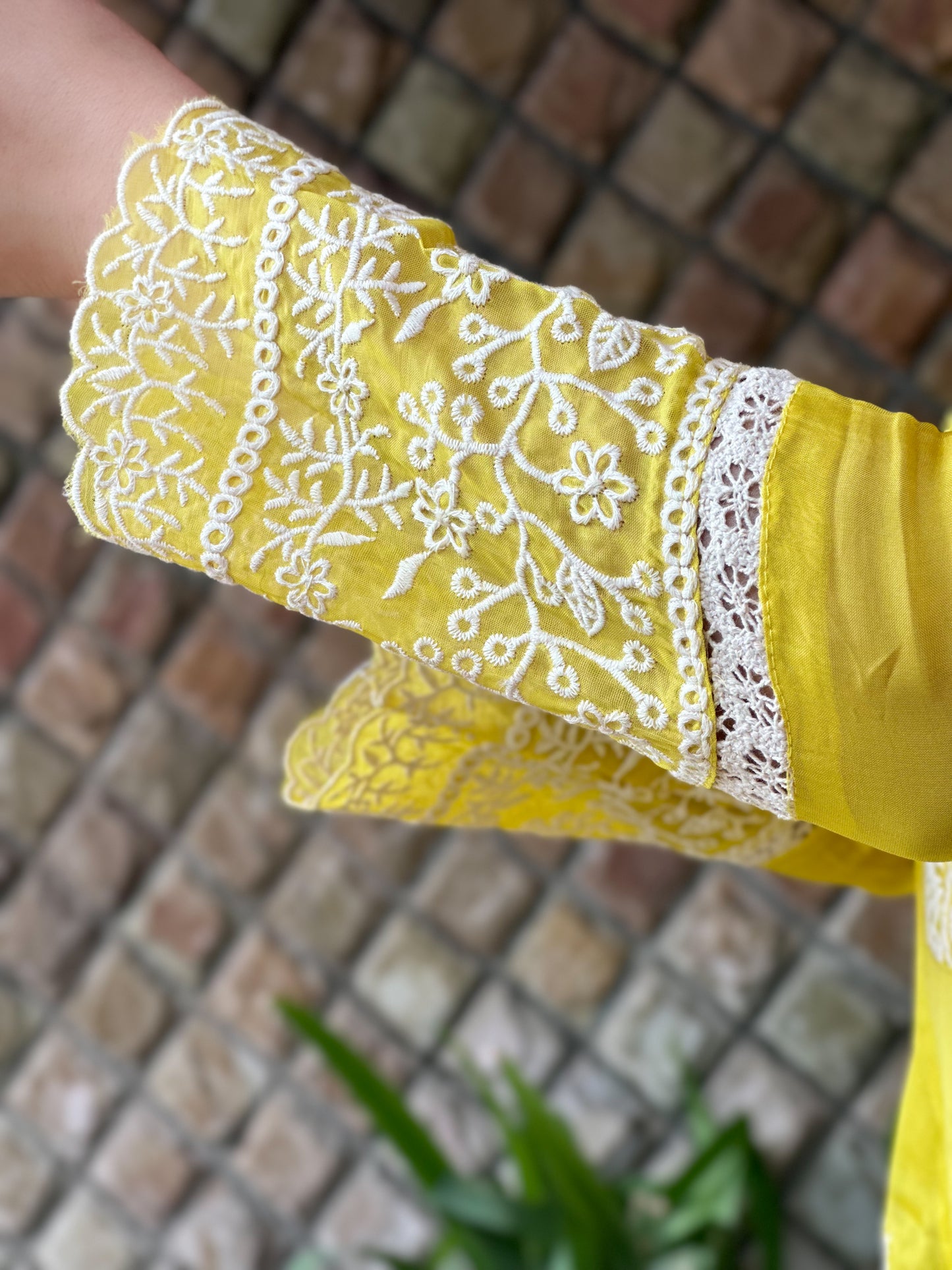 Yellow Organza Embroidered Suit Set