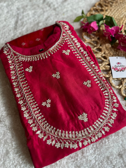 Festive Red Embroidered Silk Set