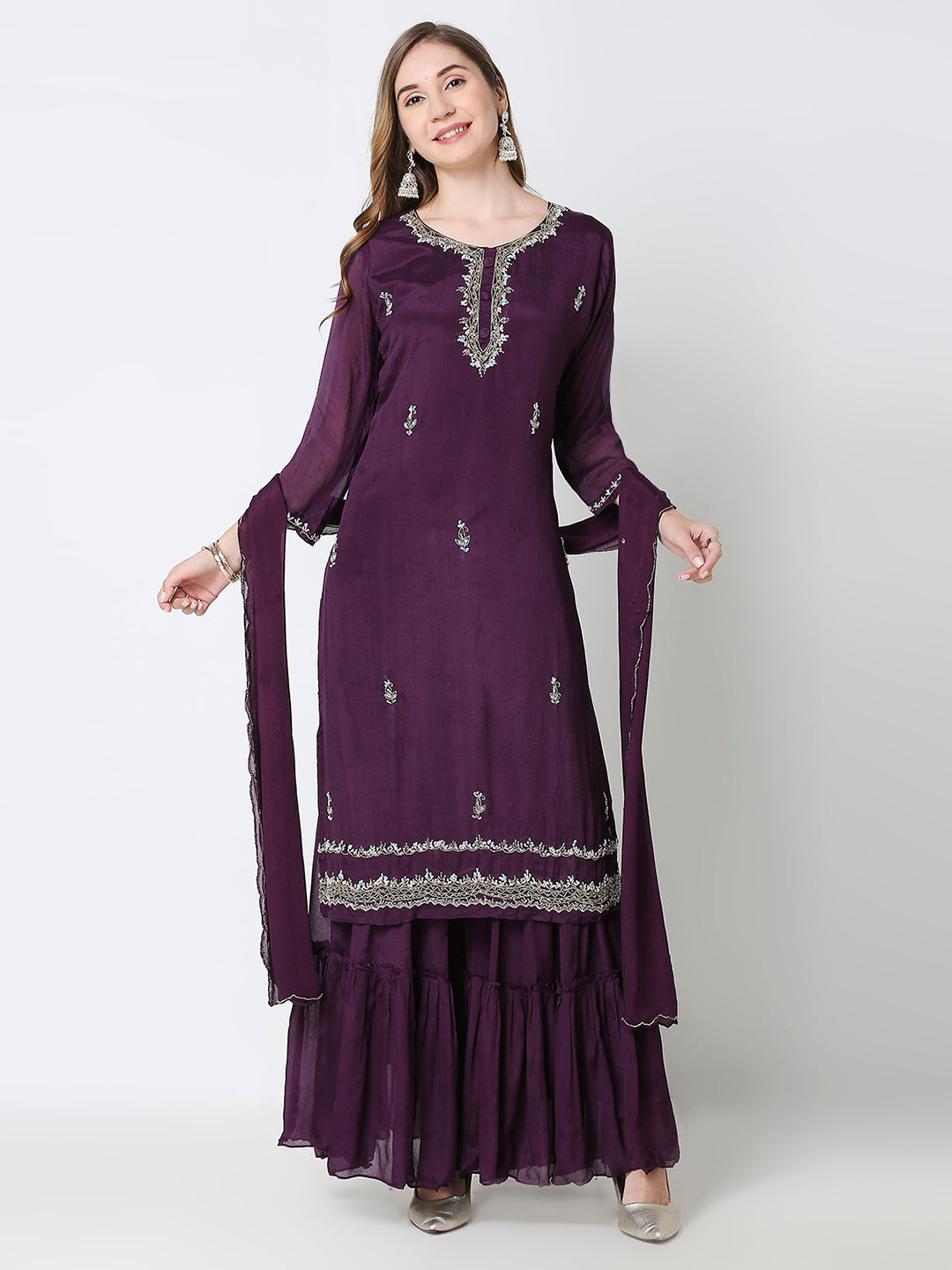 Embroidered Chinon Sharara Set