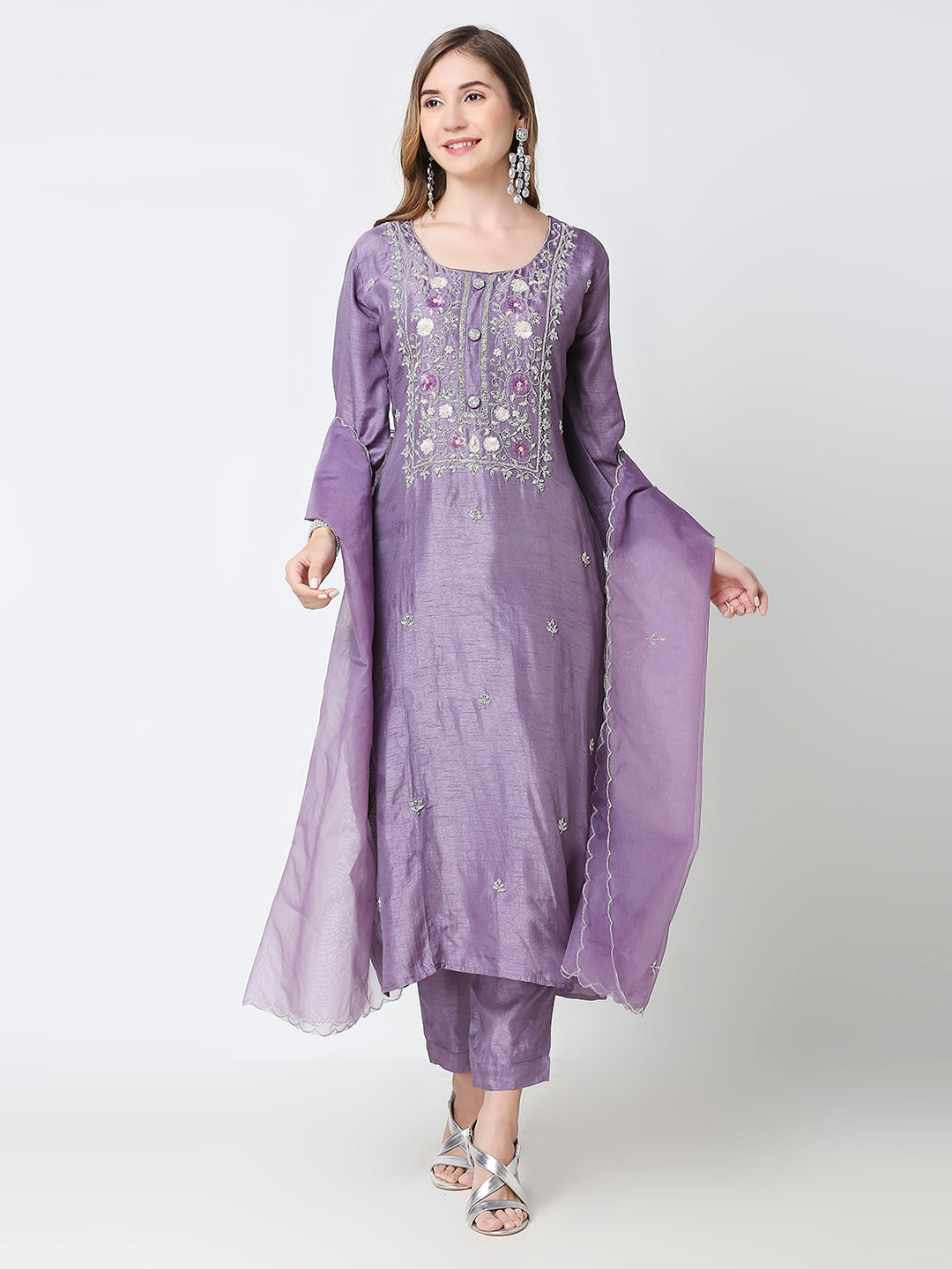 Lavender Heavy Embroidered Silk Set