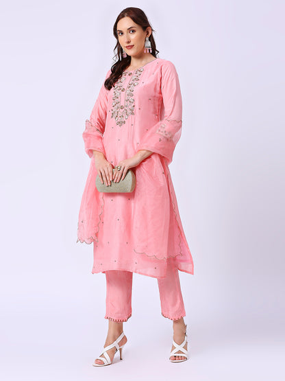 Pink Embroidered Silk Set