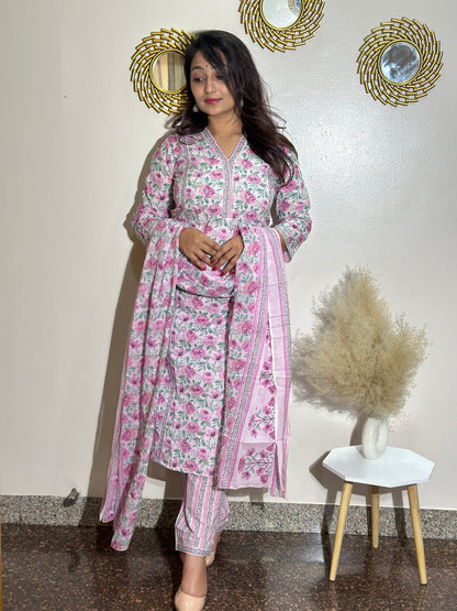 Cotton Kurti Set With Dupatta