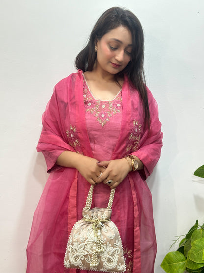 Pink Heavy Embroidered Kurta Set