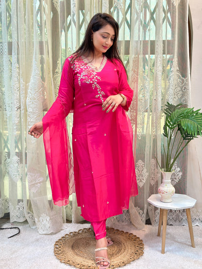 Pink Heavy Embroidered Kurta Set