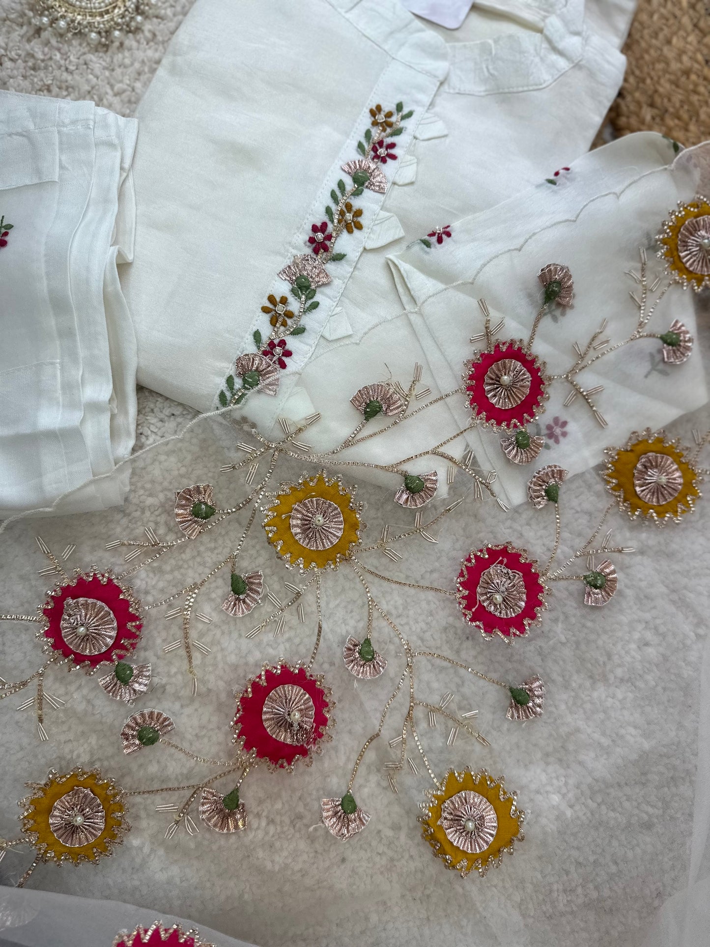 White Kurta Set With Beautiful Embroidered Dupatta