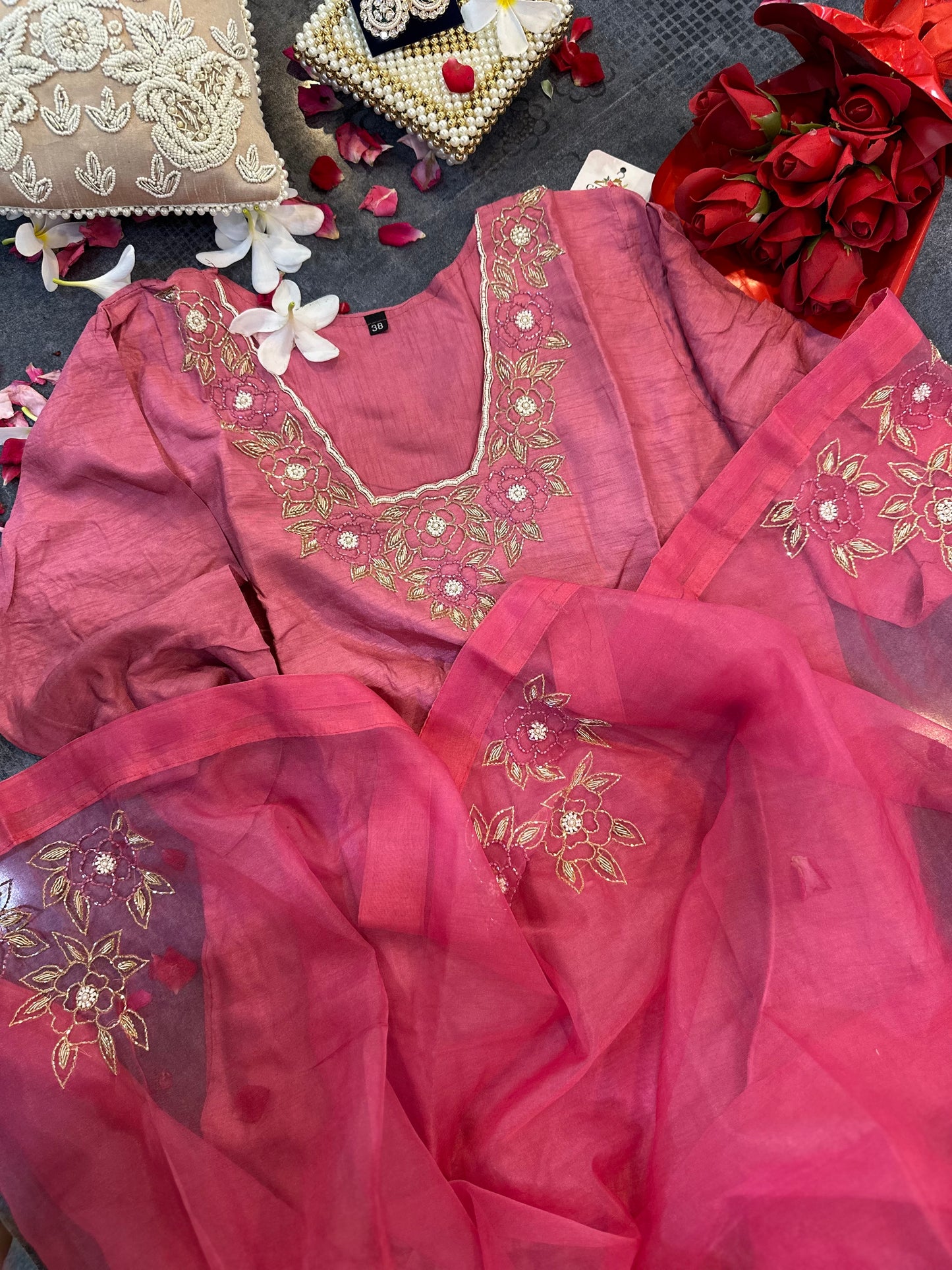 Pink Heavy Embroidered Kurta Set