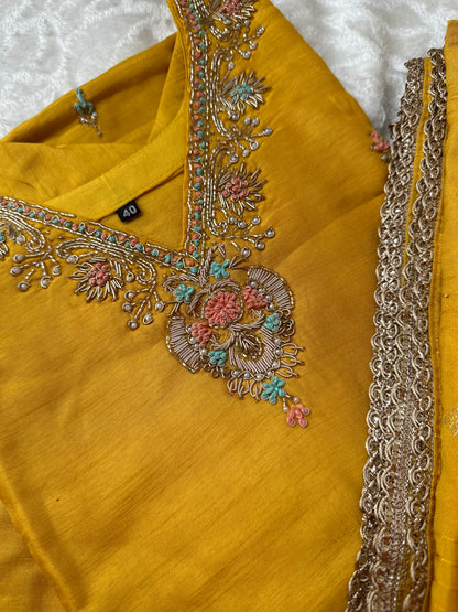 Silk Hand Embroidered Dress with banarasi dupatta