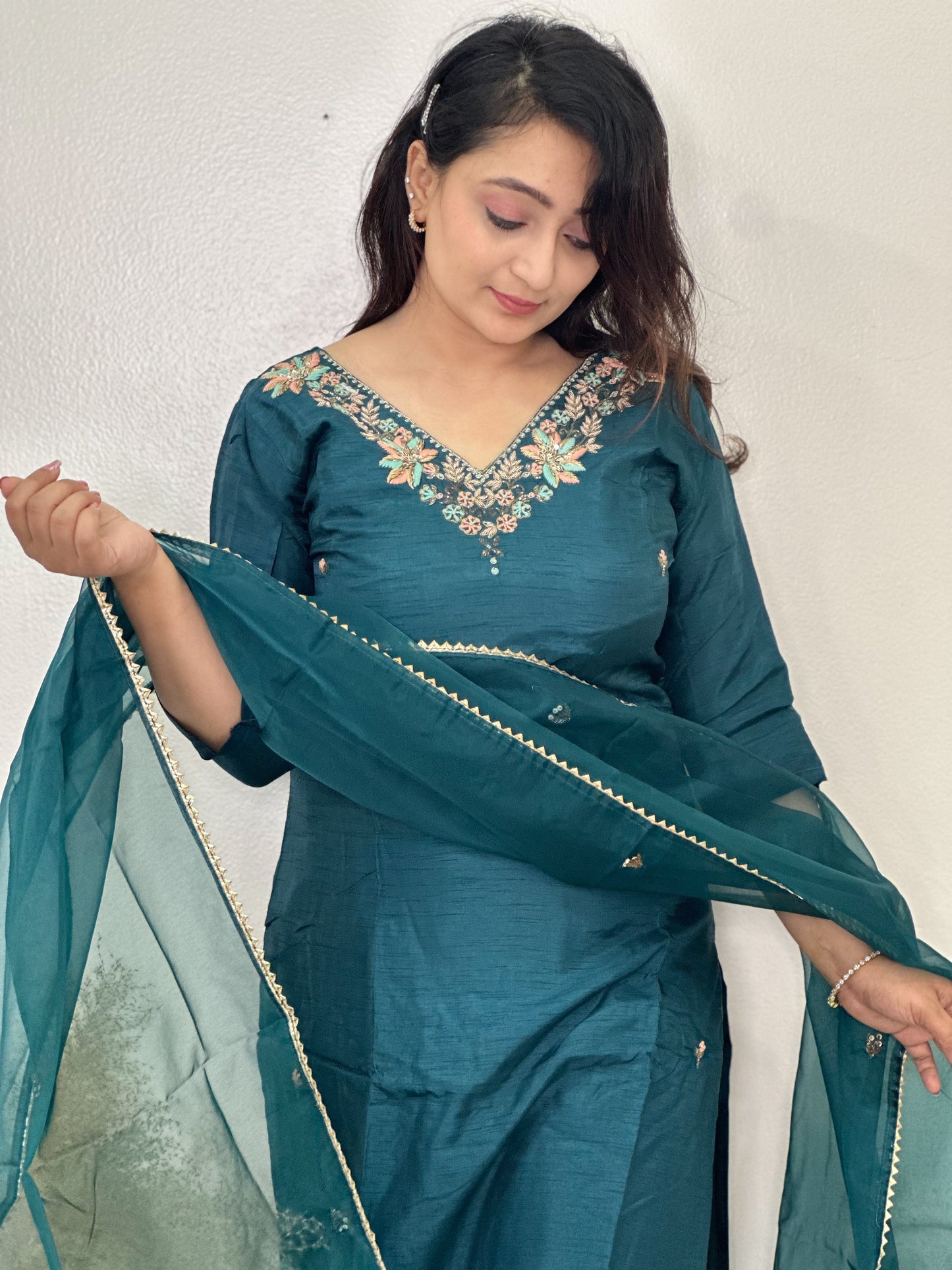 Peacock Green Silk Set