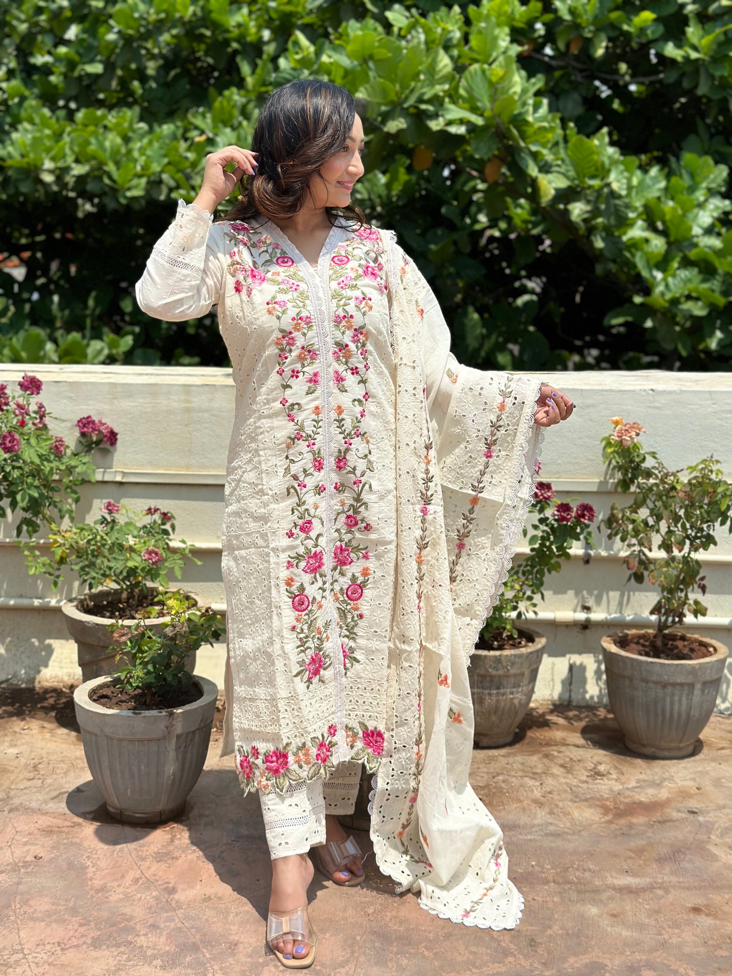 Heavy embroidered Cotton silk suit