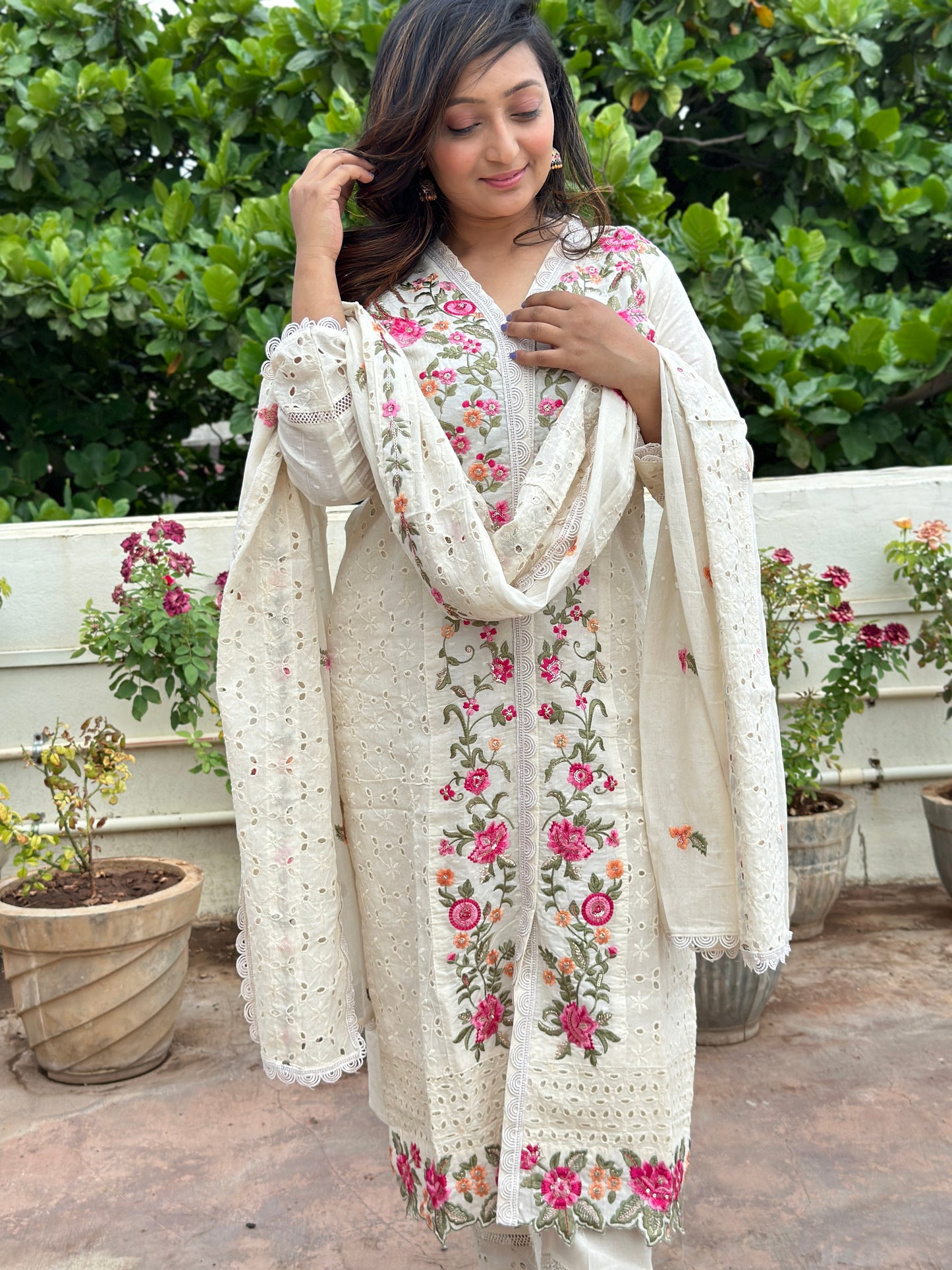 Heavy embroidered Cotton silk suit