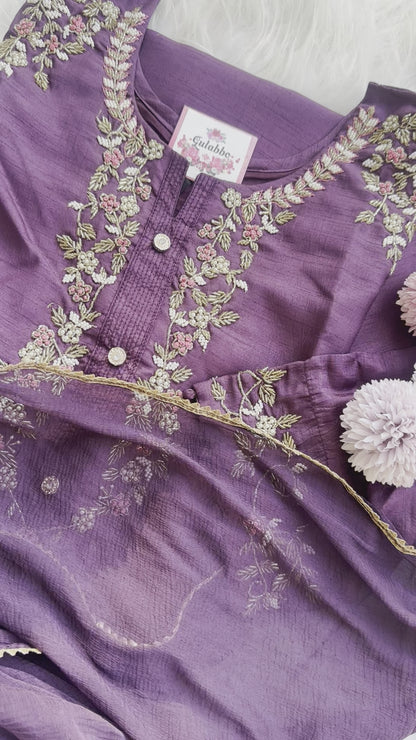 Handwork Purple Embroidered Silk Set