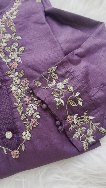 Handwork Purple Embroidered Silk Set